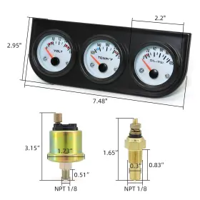 Gauge2 0769fuwu 902885715885 3 In 1 Car Meter Auto 52mm Chrome Triple Gauge Kit White #3