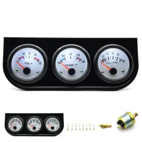 Gauge2 0769fuwu 902885715885 3 In 1 Car Meter Auto 52mm Chrome Triple Gauge Kit White