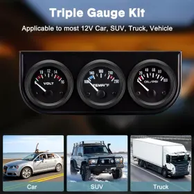 0769fuwu 902885715892 3 In 1 Car Meter Auto Gauge Voltmeter Water Oil Press 2 Inch Chr #3