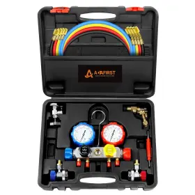 Ad10412bk Adafirst 4 Way Ac Manifold Gauge Set R134a R404a R410a With Hoses And Can Tap Adapter Ad10412bk Adafirst 4 Way Ac Manifold Gauge Set R134a R404a R410a With Hoses And Can Tap Adapter
