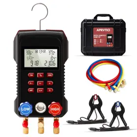 Amf-300 Aprvtio Digital Hvac Gauge Ac Manifold Set With 3000psi Hoses And 2 Wi