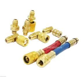Fdxxrty-77 Arc-power 8pc Manifold Gauge Adapter Set Brass Air Conditioning A/c Adapters