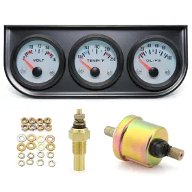 Ar-2010fw Artilaura 52mm Triple Gauge Set Oil Pressure Water Temp Voltmeter 3 In1 White Me