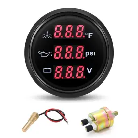 Ar-cx6187b Artilaura Sensor Triple Gauge Set 3in1 Oil Pressure Watertemp Voltmeter 2 Inch 52mm Auto Boat