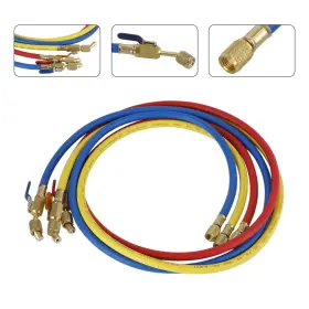Artudatech I025-a043 3x Hvac 1/4 Inch Sae 600 Psi Charging Hoses With Shut Valve Ac Refrigerant