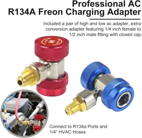 Aukuzi 696592064188 Adapter R134a Air Conditioning Adjustable Quick Coupler Adapters High Low Ac Kit #3