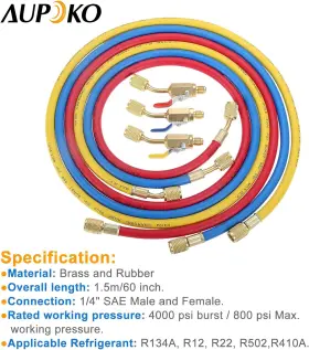 Aupoko 313091667619 Ac Refrigerant Charging Hose With Ball Valve 3-color 60 R410a Hvac Hoses Kit W #2