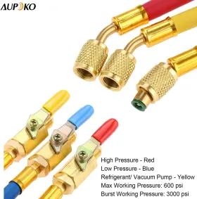 Aupoko 445052859863 R134a R410a R22 R12 Charging Hoses And Ball Valve Set 3 Pcs Color Coded Hoses/w #3