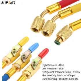 Aupoko 606034659872 R134a R410a R22 R12 Charging Hoses And Ball Valve Set 3 Pcs Color Coded #3 Aupoko 606034659872 R134a R410a R22 R12 Charging Hoses And Ball Valve Set 3 Pcs Color Coded #3