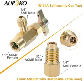 Aupoko 606034661318 R134a Self-sealing Can Tap With Tank Adapter 1/2 Acme To 1/4 Sae Re #2