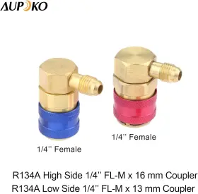 Aupoko 691161217774 R12 To R134a Conversion Quick Connect Coupler Kit High/low Side 90 Degree Angle #3