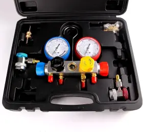 Aurelio Tech 691953043888 4 Way Ac Manifold Gauge Set R410a R22 R134a With Hoses Coupler Adapters 1/2 Inch Acme #3