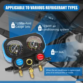 Mmt530 Autory Refrigerant Manifold Gauge Hvac Set 3 Way Ac Gauges With Hoses And Adapters #3