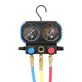 Mmt530 Autory Refrigerant Manifold Gauge Hvac Set 3 Way Ac Gauges With Hoses And Adapters