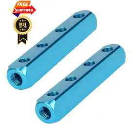 Beduan 1kl-03450-mbs 1/4 Inch 4 Way 7 Port Aluminum Air Hose Inline Ports Blue Sky