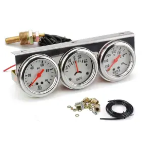 Dyno Racing 742579329396 2 Inch 52mm Chrome Panel 3in1 Car Meter Oil Pressure Fahrenheit Water Temp Ammete