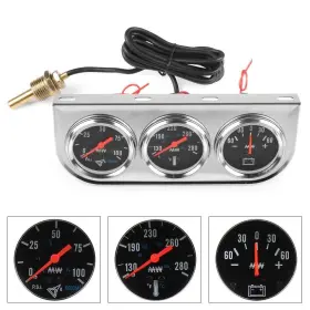 Dyno Racing 742579795801 2 Inch 52mm Chrome Panel 3in1 Car Meter Oil Pressure Fahrenheit Water Temp Ammete #2
