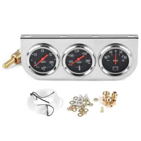 Dyno Racing 742579795801 2 Inch 52mm Chrome Panel 3in1 Car Meter Oil Pressure Fahrenheit Water Temp Ammete