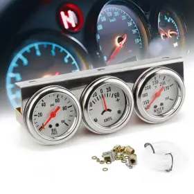 Dyno Racing 747832221981 2ftft 52mm Universal Chorme 12v Dc Car Triple Gauge Kit Psi Oil Pressure #2