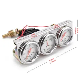 Dyno Racing 747832221981 2ftft 52mm Universal Chorme 12v Dc Car Triple Gauge Kit Psi Oil Pressure #3