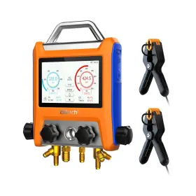 Emg-40vpro Elitech Digital 4 Valve Manifold Gauge With Hoses Clamps And Vacuum