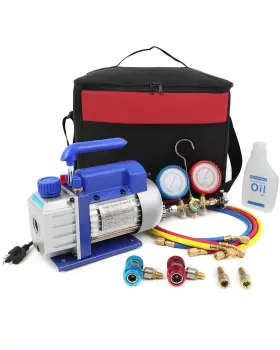 143999-ltmhe Fahkns 3.5 Cfm Vacuum Pump 1/4hp With Manifold Gauge And Leak Detector Set Fo