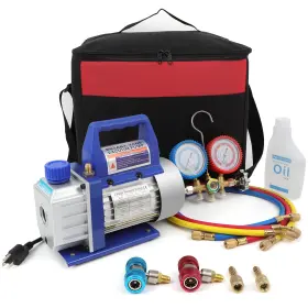 Fahkns 840366402953 110v 3 Cfm Vacuum Pump 1/4hp With Manifold Gauge Set For A/c Hvac Auto Repair