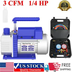 219661551 Fancystore 3cfm 1/4hp 1 Stage Vacuum Pump Hvac And Solid R134a Kit Ac A/c Manifold Gauge