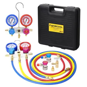 Ct-136g-cp-fba Favorcool Hvac Gauge Set For R410a R134a R22 Refrigerant - Aluminum Body 3-way Gauges With