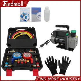 897390 Findmall 1/3hp 4cfm Air Vacuum Pump Manifold Gauge Set Hvac Ac Refrigerant Kit