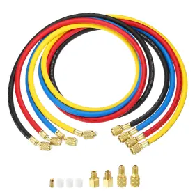 Fipux 617662987046 4 Pack 1/4 Sae Refrigerant Charging Hose 4.9 Ft 800 Psi Manifold Gauge
