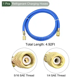 Fipux 634149674985 1/4 Sae Flare Ac Refrigerant Charging Hoses 4.92ft 800psi Thread Blue 1.5m #2