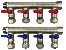 Fitting Stores M-klpl-1/2-4rb 4 Loops Plumbing Manifolds With 1 Inch Trunk And 1/2 Pex Ball Valves Red Blue