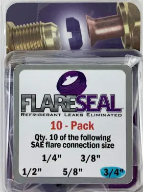 Flareseal 850004076088 3/4 Inch - 10 Pack Fs12-10pk Leak Free Sae Flare Connections Refrigeration H