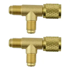 Jy2024014-01 Flylin 2pcs Quick Coupler Access Tee 1/4ftft Sae Valves Core Adapter Brass Refrig