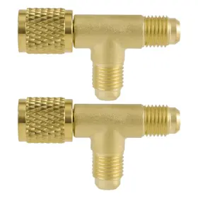 Fukaisu 1082226 2pcs Quick Coupler Access Tee 1/4ftft Brass Sae Valves Core Adapter Air Co