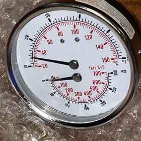 19rz42 Fulton Gauge 0-300 Psi 70 To 320 F 3 Inch Dial 1/2 Npt Temp Pressure Boiler