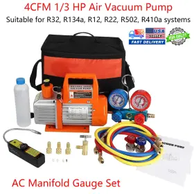 Garvee 629829986021 4cfm 1/3hp Air Vacuum Pump And Ac Manifold Gauge Set With Leak Detector Carry Bag