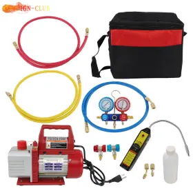 Icc3002718 Genrics 4cfm 1/3hp Rotary Vane Air Vacuum Pump Hvac Ac Refrigerant Kit Manifold Gauge