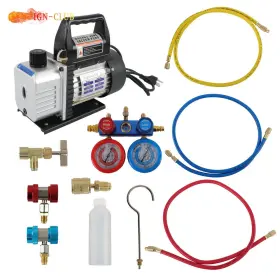 Icc3002892 Genrics 110v 1/4hp 3cfm Air Vacuum Pump Hvac Ac Manifold Gauge Set R134a Kit A/c #3