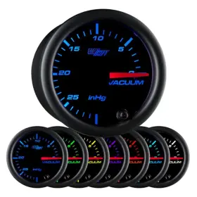 Glowshift 842559101308 Black 7 Color Vacuum Gauge Kit - Includes Mechanical Hose And T-fitti