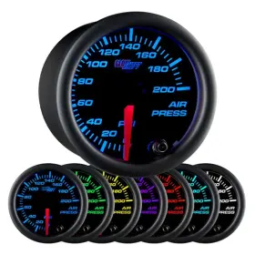 Glowshift 842559101452 Black 7 Color 200 Psi Mechanical Air Pressure Gauge - For Ride
