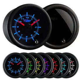 Gs-t718-sm Glowshift Tinted 7 Color Analog Clock Gauge - Black Dial Smoked Lens 2-1/16 Inch 52mm