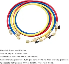 Gohantee 692758454862 Refrigerant Charging Hose With Ball Valves Hvac Hoses 1/4ftft Sae R410a 800 Psi 3 #2 Gohantee 692758454862 Refrigerant Charging Hose With Ball Valves Hvac Hoses 1/4ftft Sae R410a 800 Psi 3 #2