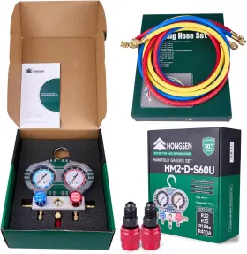 Hong Sen 313023845801 Hvac Manifold Gauge Set Ac Charging Kit With 5ft Hoses Brass Body Calib
