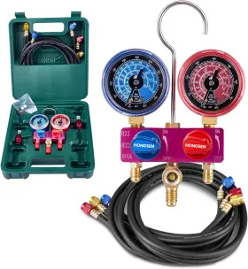Hm2-sm-02-a Hong Sen 711181281378 Mini Hvac Manifold Gauge Set With 5ft Black Hoses R410a Adapter Me