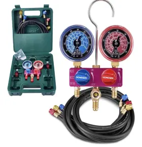Hongsen Hm2-sm-02-a Mini Hvac Manifold Gauge Set With 5ft Black Hoses R410a
