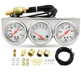 Hooto 769282529073 2 Volt Triple Gauge Kit 3 In 1 Car Meter Auto Voltmeter Water