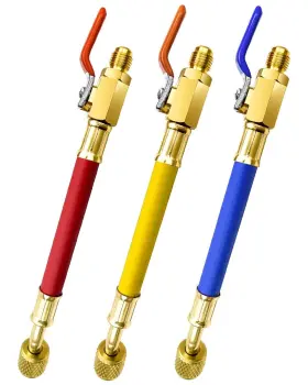 Ressqfsg0407swq Huquzn R134a R410a R22 R12 Charging Hoses And Ball Valve Set 3 Color 7 Inch Coded