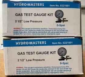 0221601 Hydromasters 2 - Gas Test Gauge Kit 2-1/2 Low Pressure 0-5psi 0221601 Hydromasters 2 - Gas Test Gauge Kit 2-1/2 Low Pressure 0-5psi